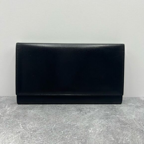 Gucci Black Leather Envelope Long Wallet Card Case Kiss Lock Snap Closure - Picture 1 of 16